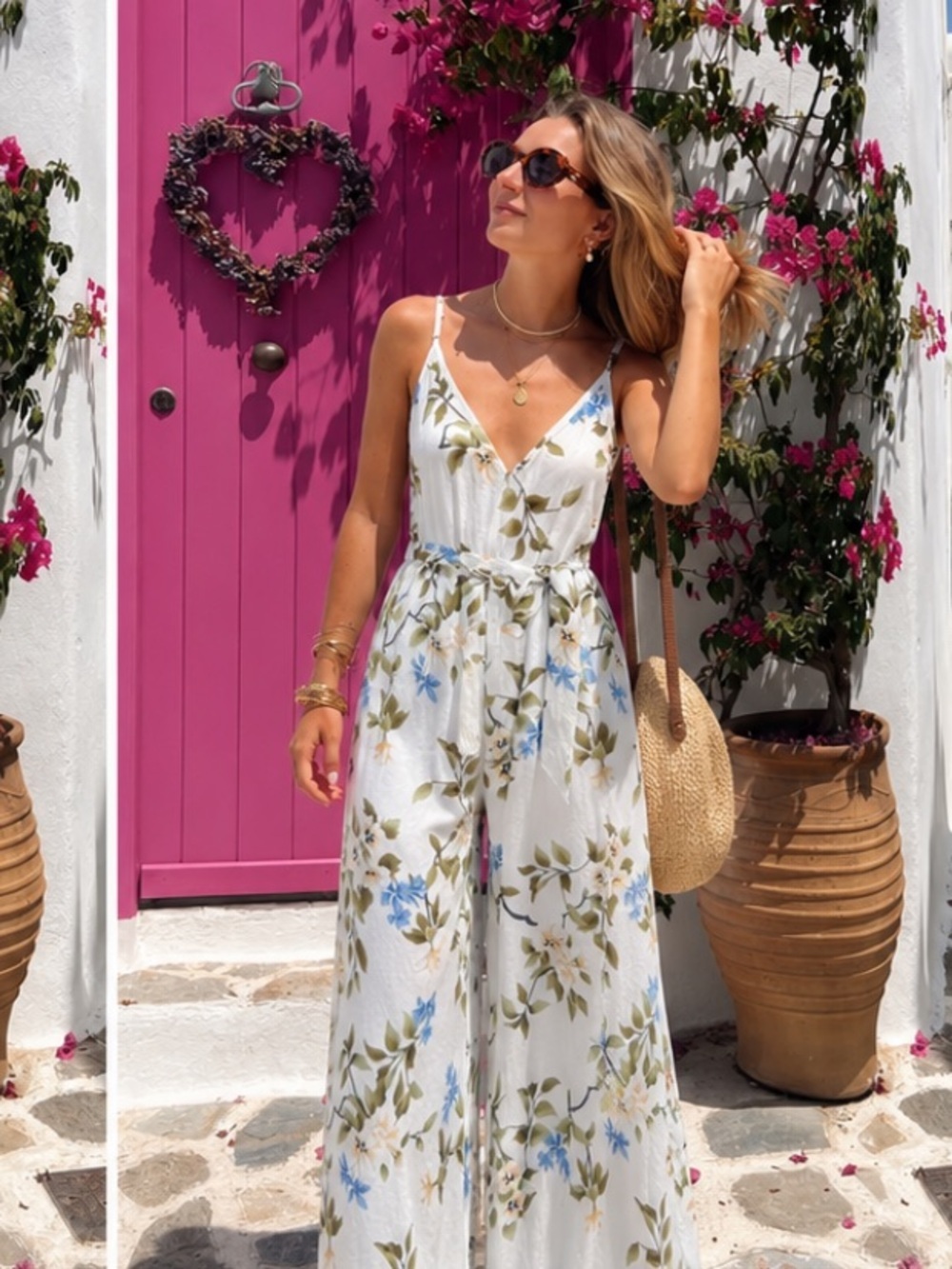 White Floral Leg Slit Jumpsuit